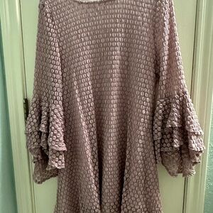 Elegant Dusty Pink Ruffle Bell Sleeve Dress